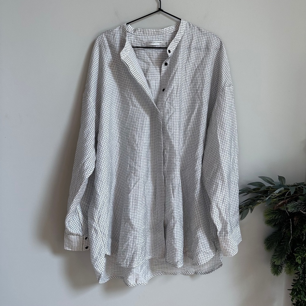 Contemporaine Par Simons White Windowpane Grid Blouse